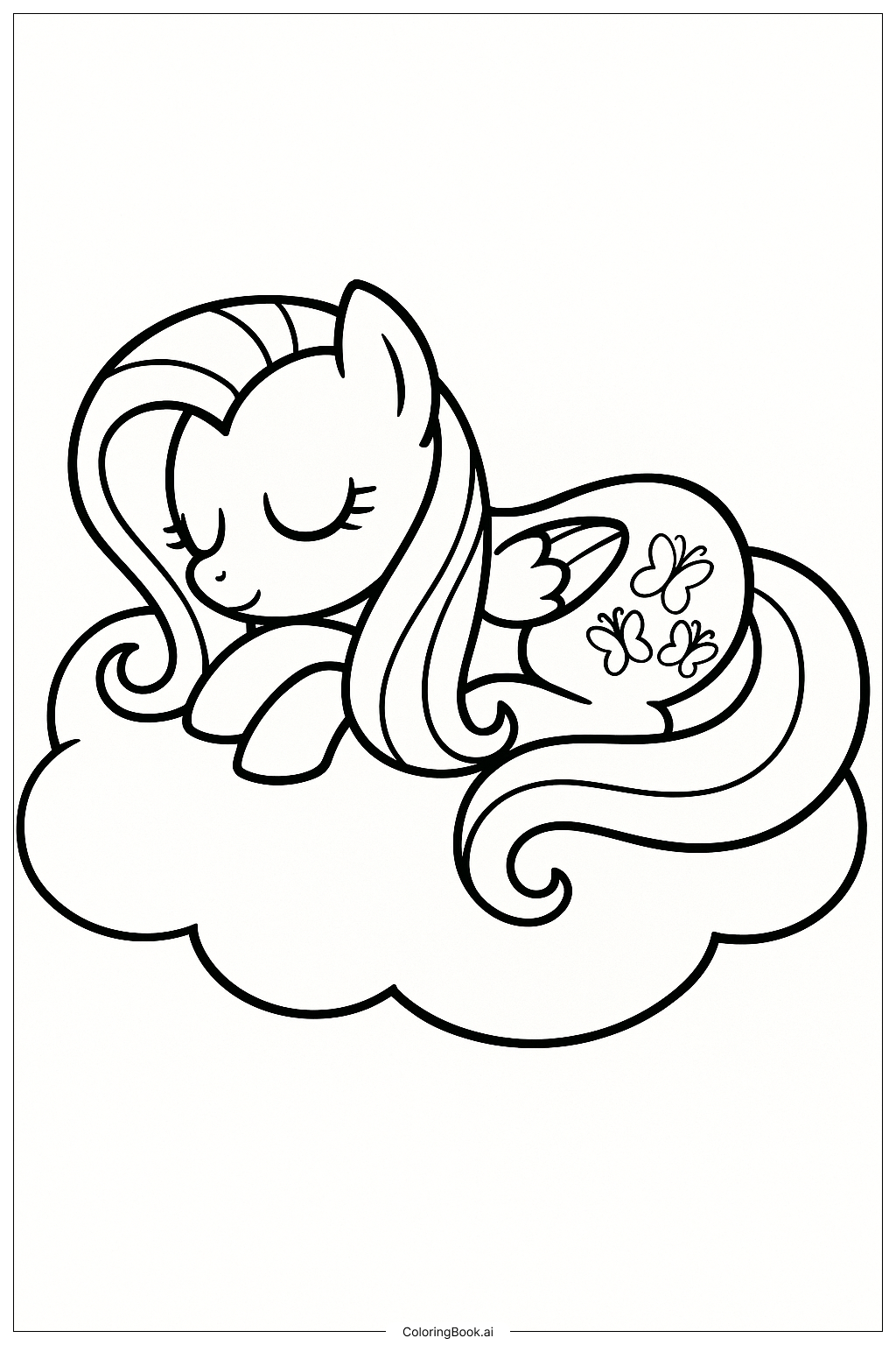  Trang tô màu Fluttershy Ngủ Trưa Trên Đám Mây 