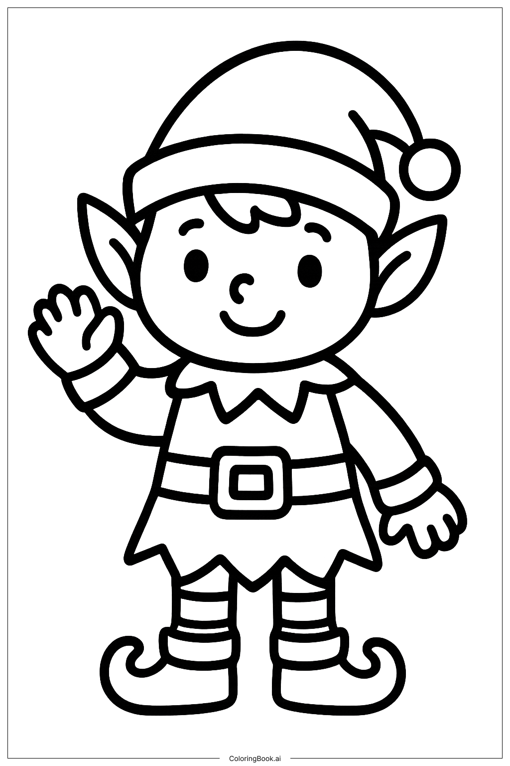  Little Christmas Elf Waving填色页 