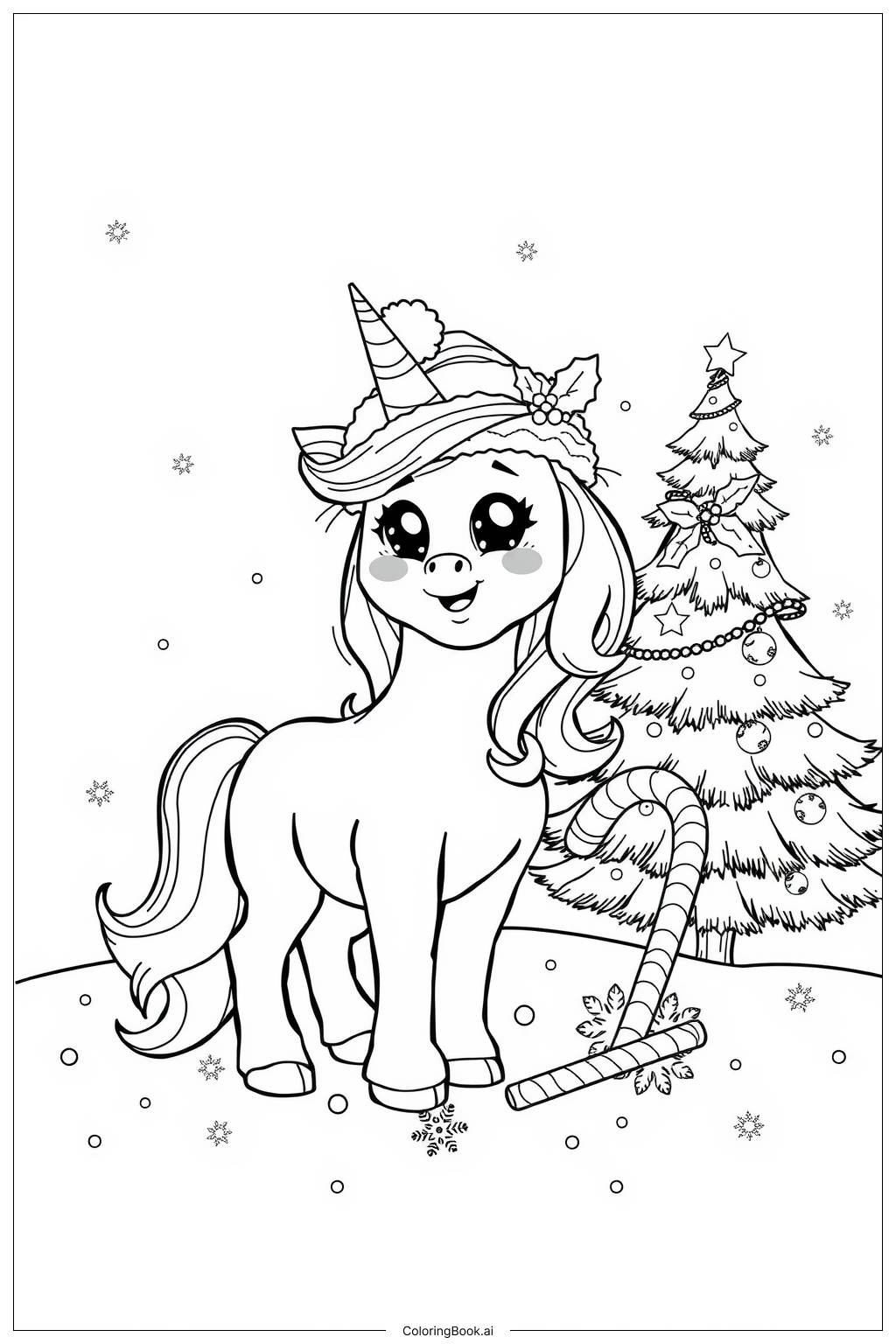  Page de coloriage licorne portant un chapeau de Noël-2 