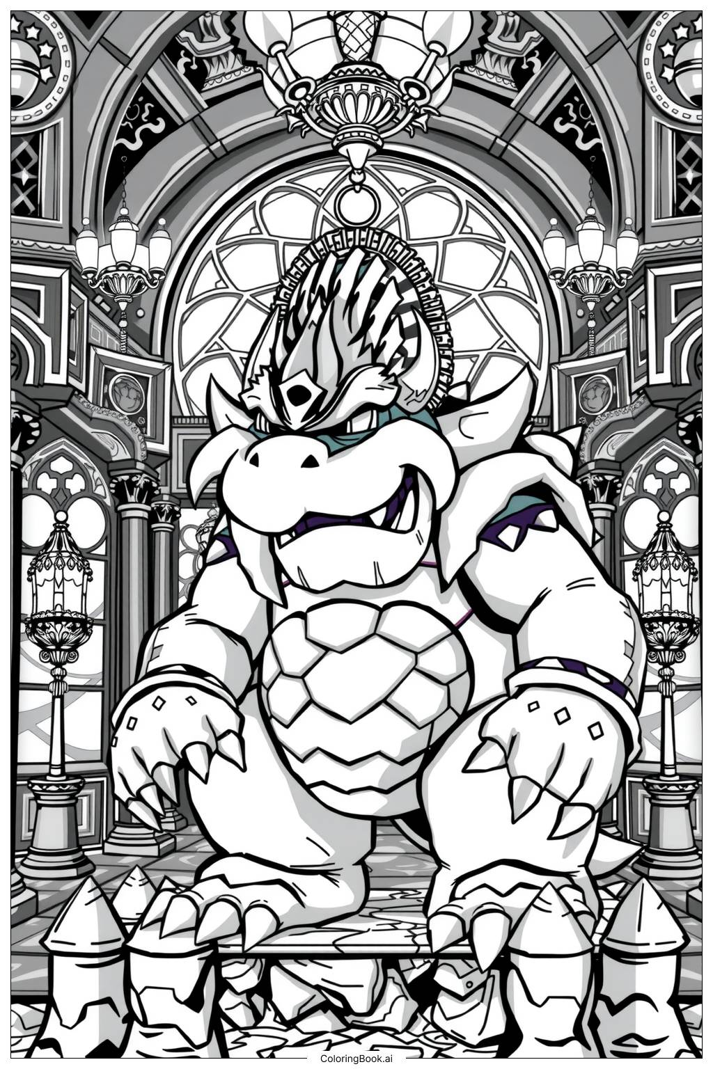  Page de coloriage Bowser dans son château 