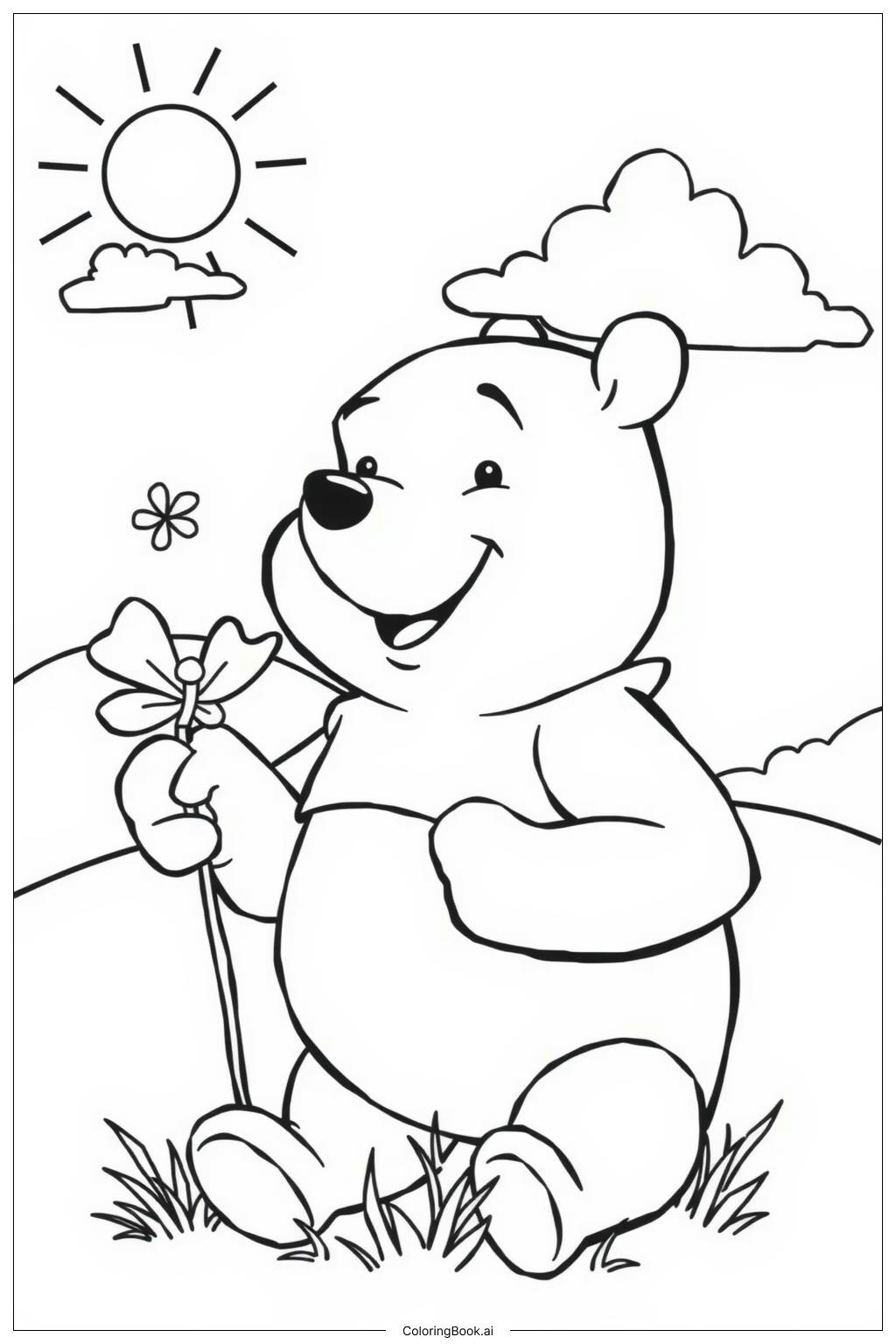  Page de coloriage winnie l'ourson avec un ballon 