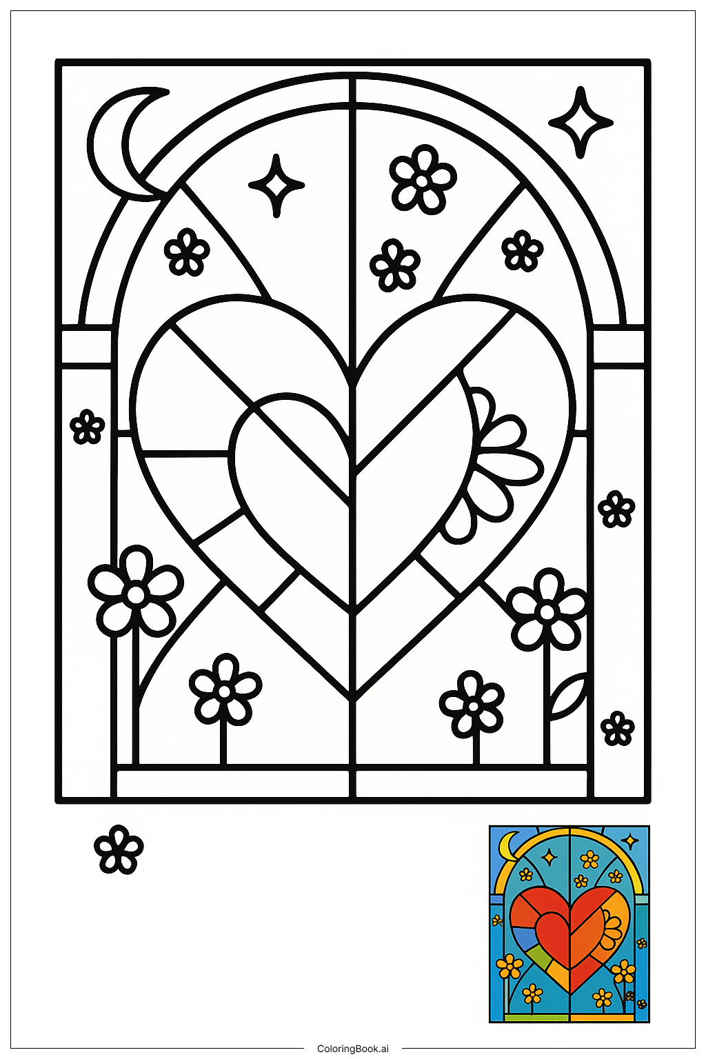  Página para colorear de Stained Glass Heart Window 