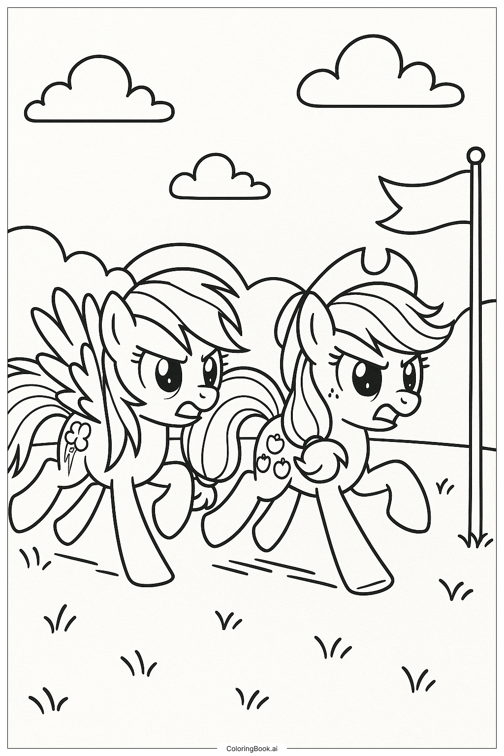  Página para colorear de Carrera entre Rainbow Dash y Applejack 