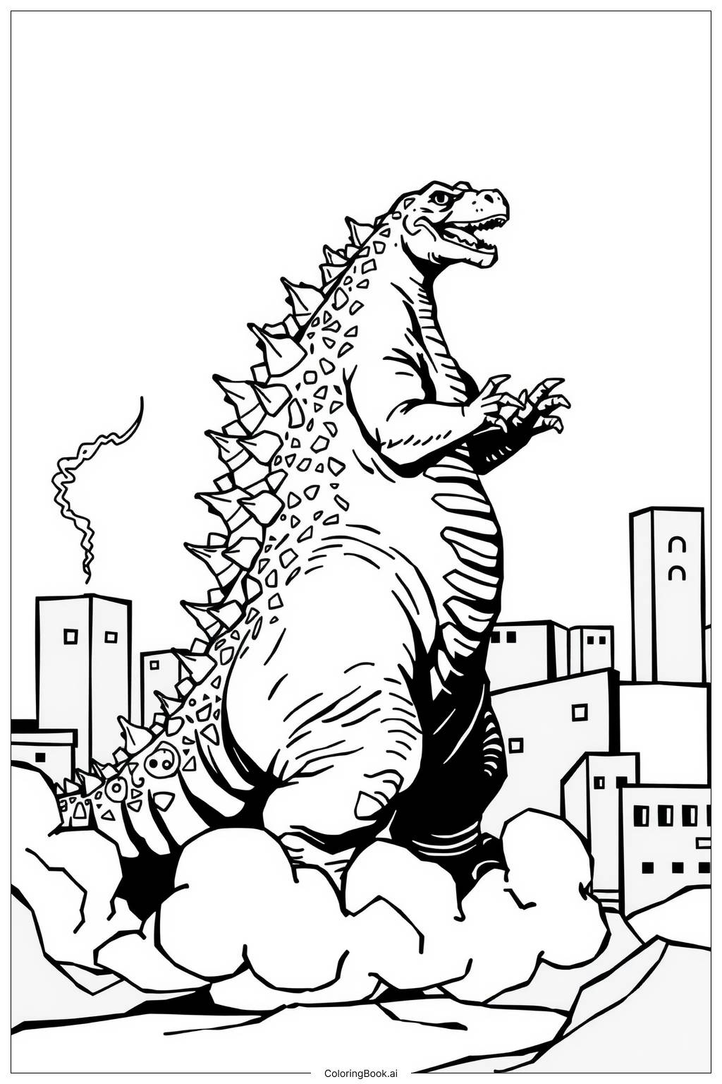  Página para colorear de godzilla arte lineal simple-2 