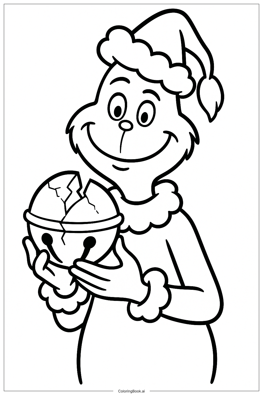  The Grinch Holding Broken Sleigh Bell Coloring Page 