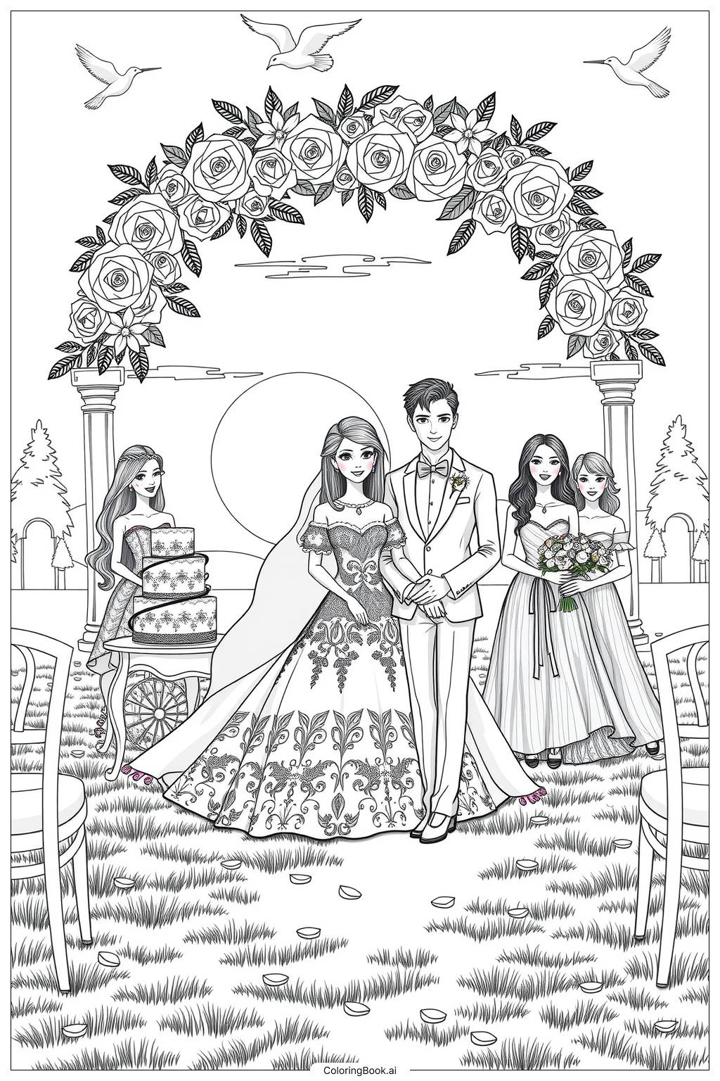  barbie wedding day with ken and her friends Coloring Page 