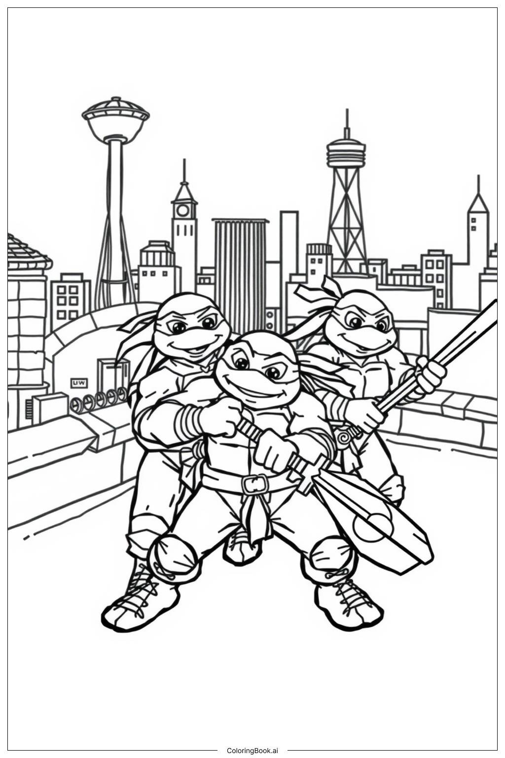  Page de coloriage les tortues ninja sauvent la journée 