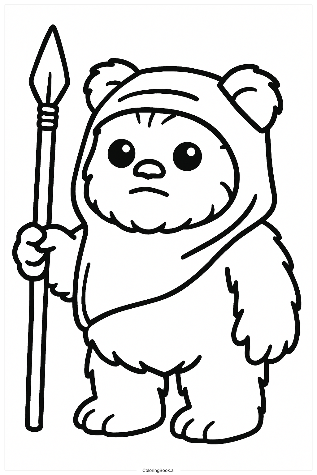  Page de coloriage Ewok de Star Wars avec une lance 