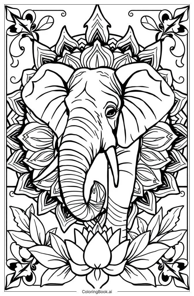  Página para colorir de Mandala de Elefante 