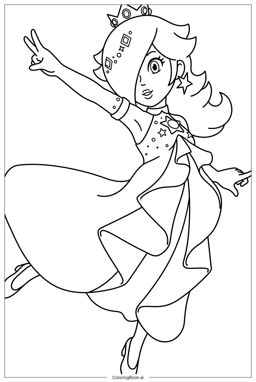 罗莎琳娜穿着闪耀舞会礼服欢快跳跃填色页