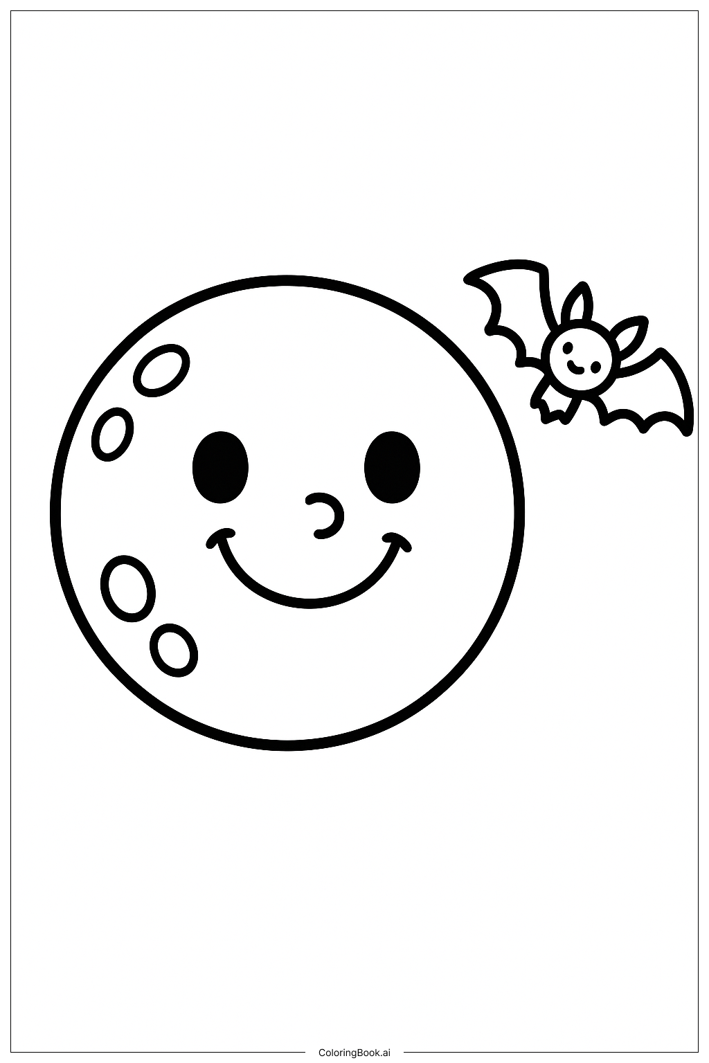  Ein Halloween 2025 Mond und Fledermaus Ausmalseite 