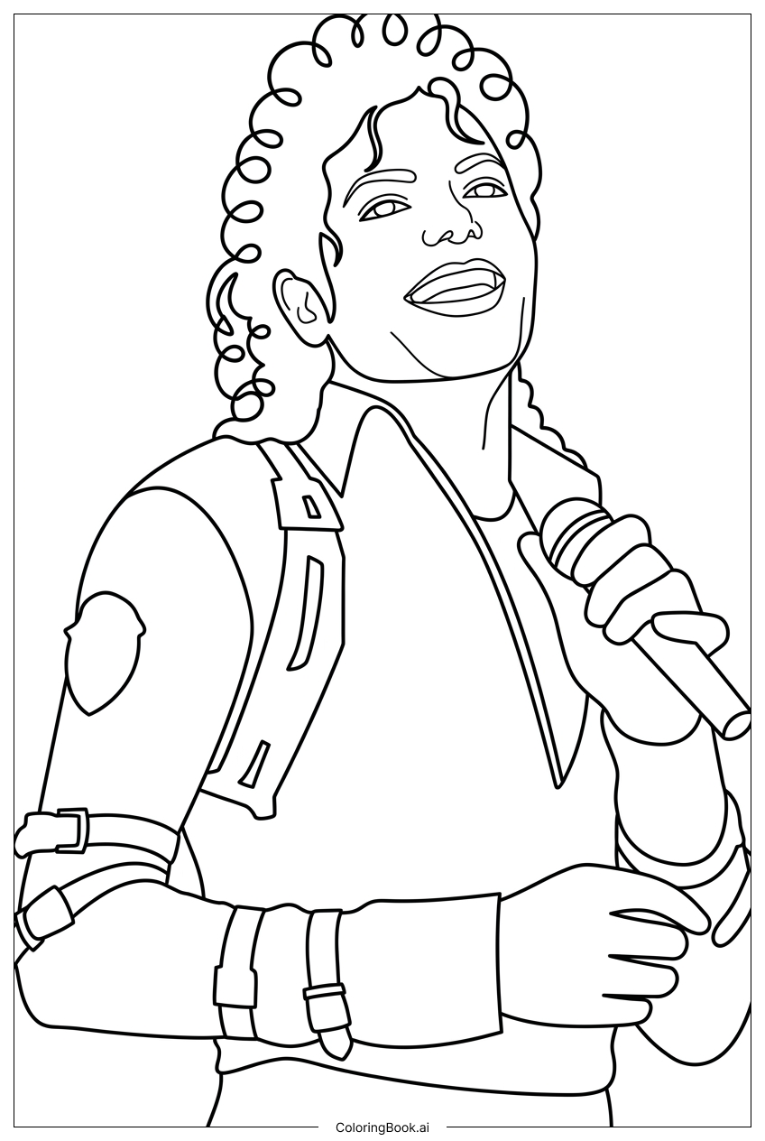 Michael Jackson singing into mic curls bouncing Coloring Page