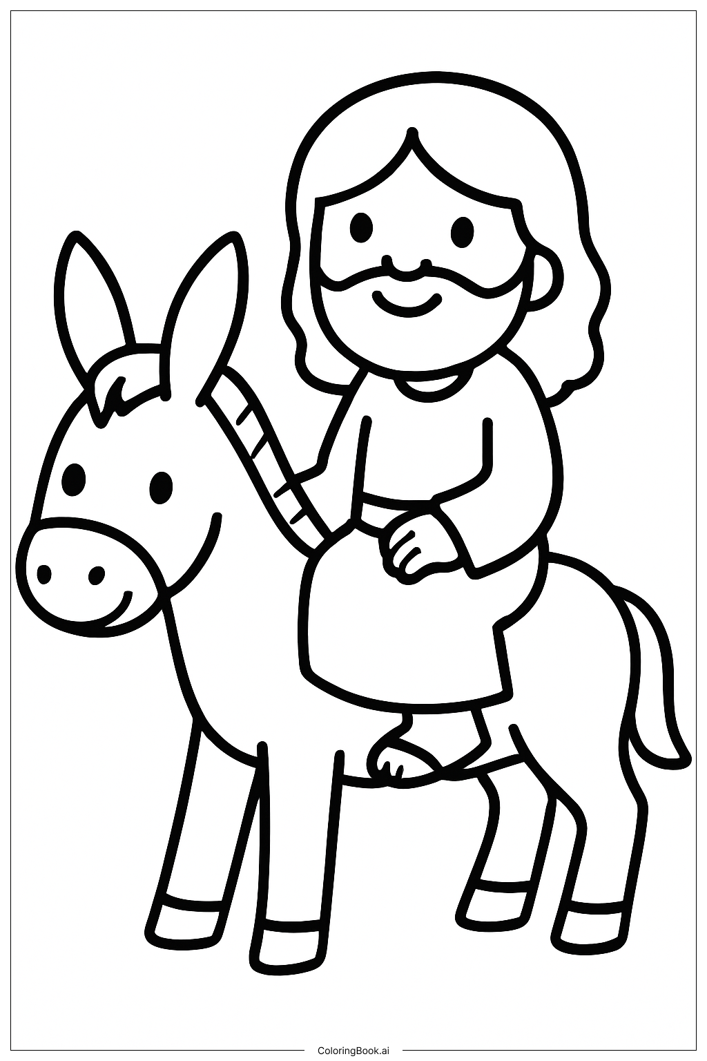  Página para colorear de Jesús lindo montando un burro 