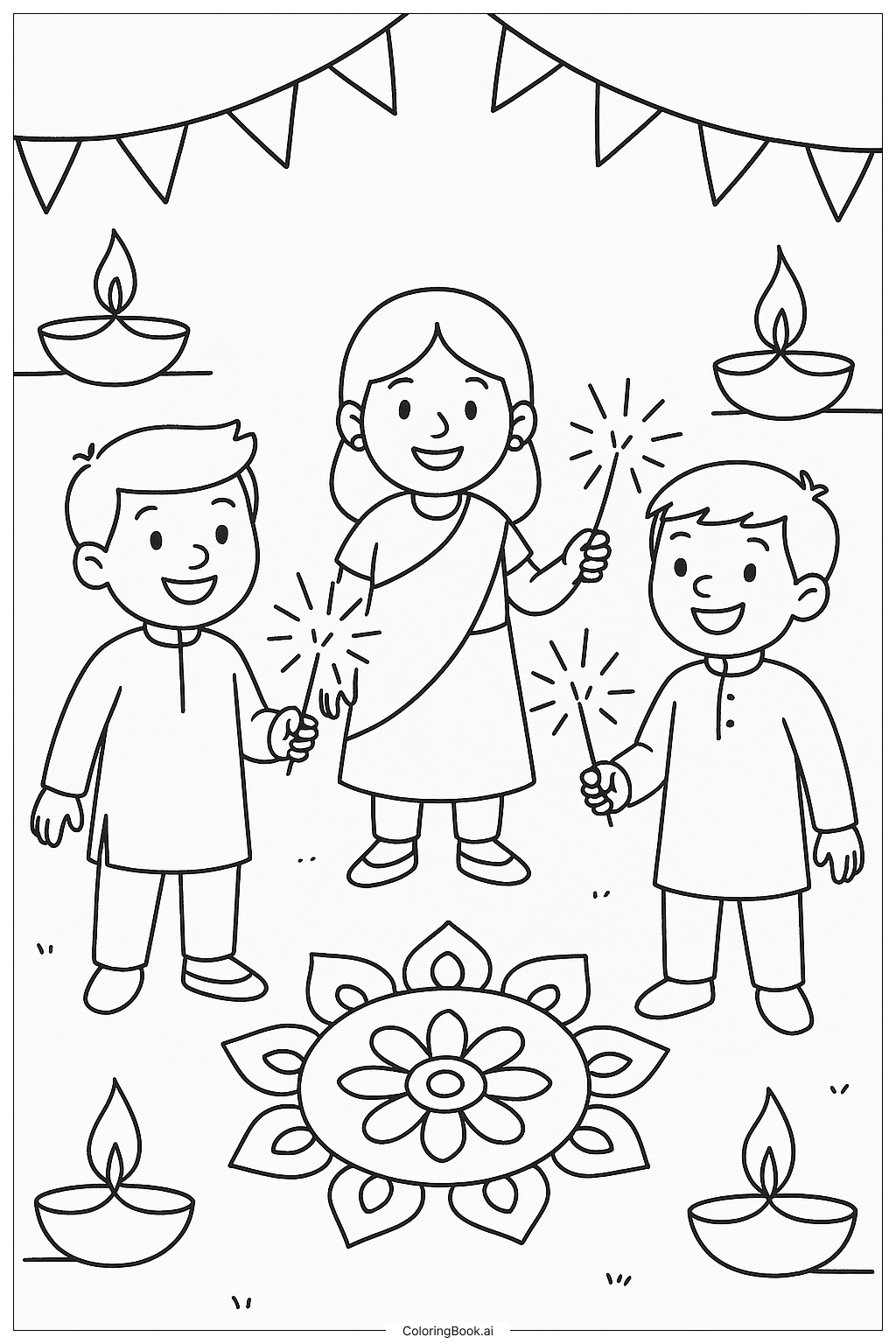 A Diwali Festival Scene Coloring Page