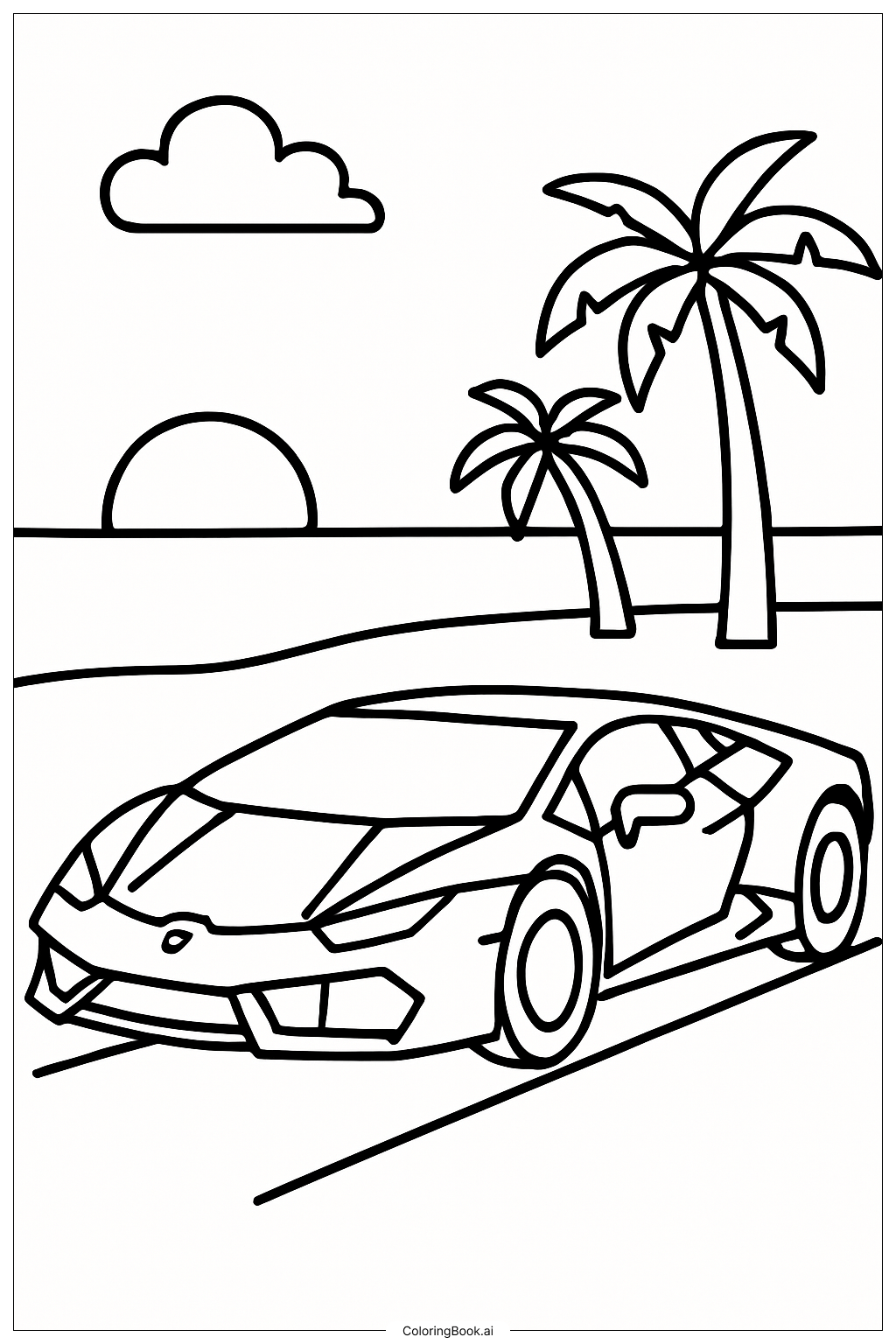  停在沙灘的 Lamborghini著色頁 