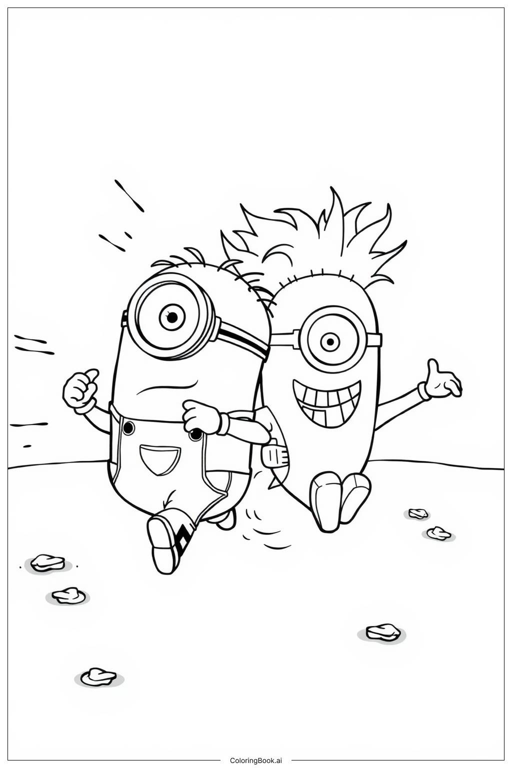  minion running away from a purple minion Coloring Page 