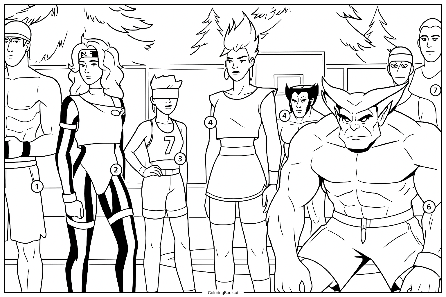 Trang tô màu X-Men chơi bóng rổ