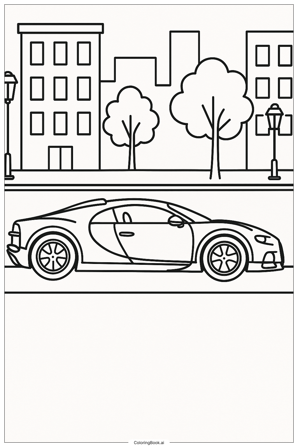  Bugatti Parked In The City Coloring Page 
