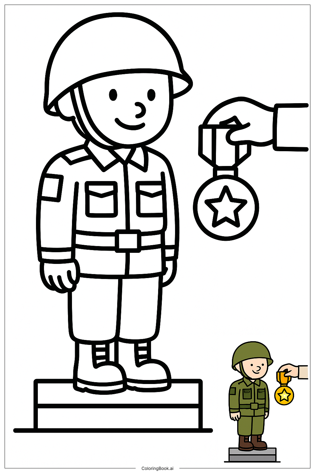  Page de coloriage Soldat de l'Armée Recevant une Médaille 