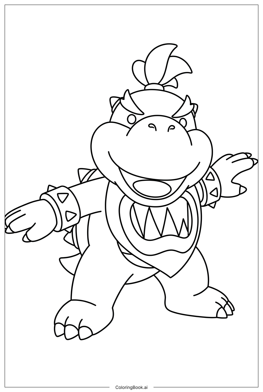 悪戯な笑みを浮かべて突進するクッパJr.の塗り絵ページ