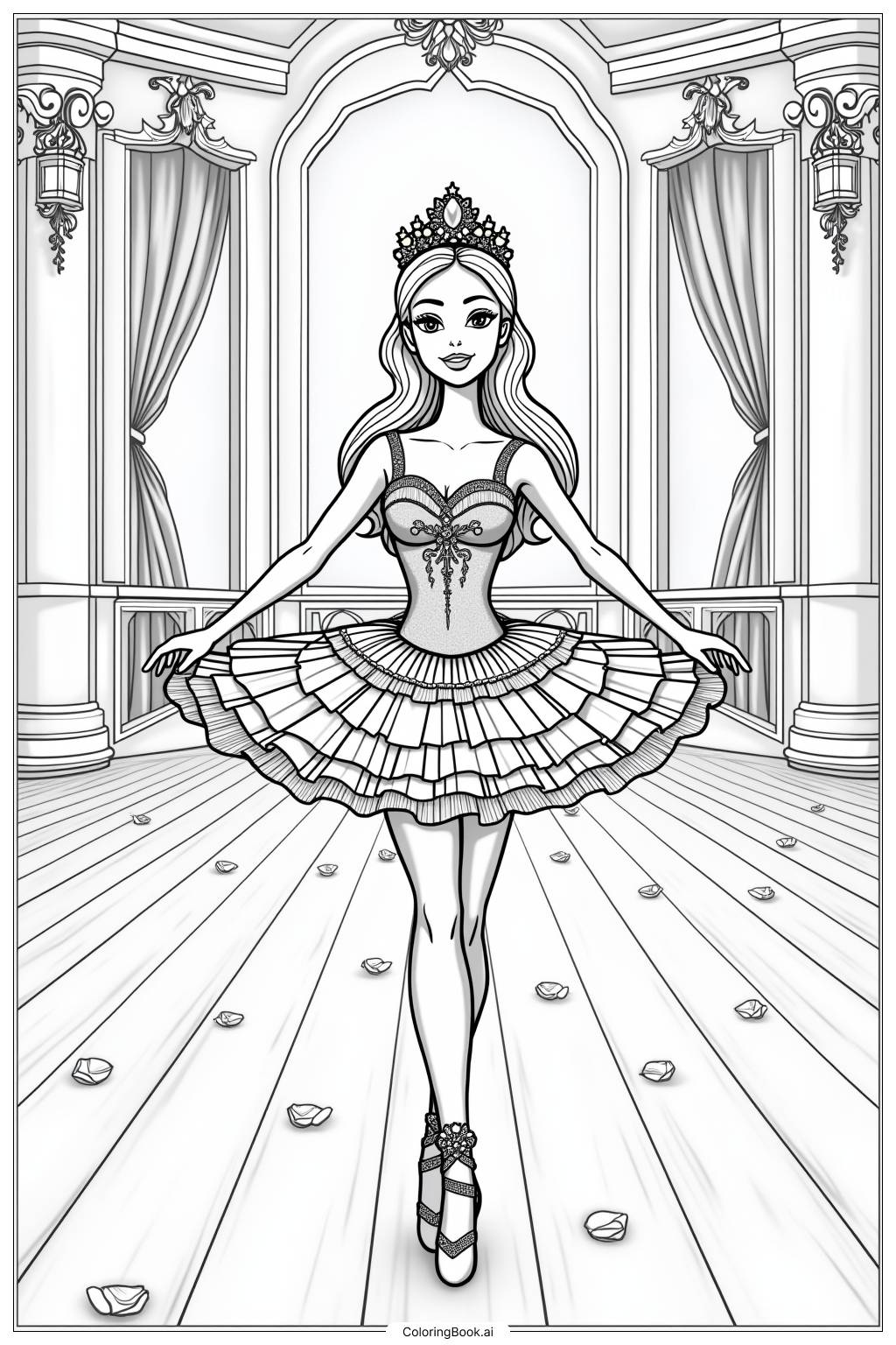  Page de coloriage Barbie ballerine avec une couronne scintillante 