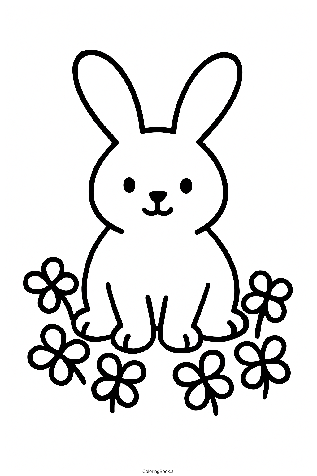 四葉草叢裡的復活節兔子著色頁