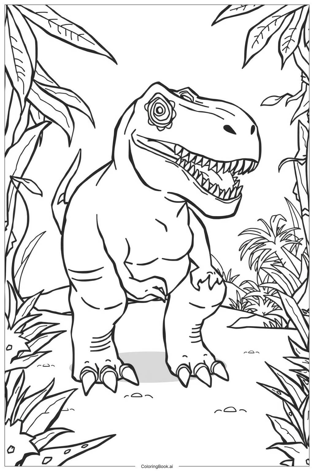  Página para colorear de Jurassic World Indominus Rex en la Selva 