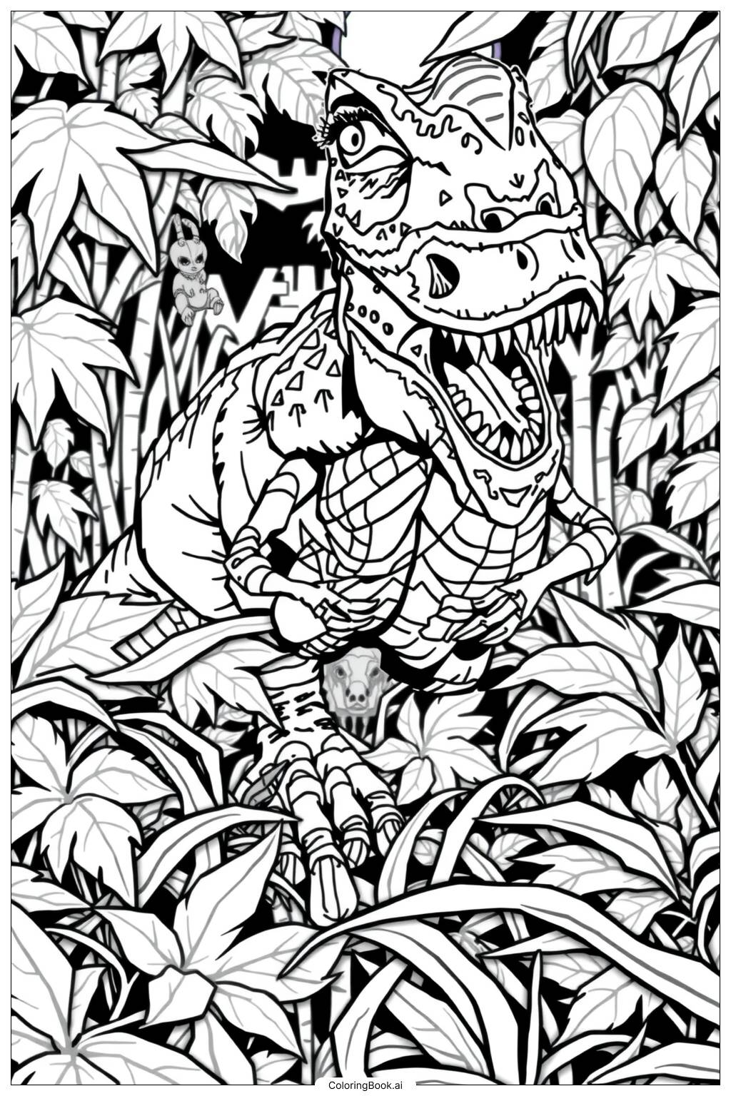  Jurassic World Indominus Rex in Jungle-2 Coloring Page 