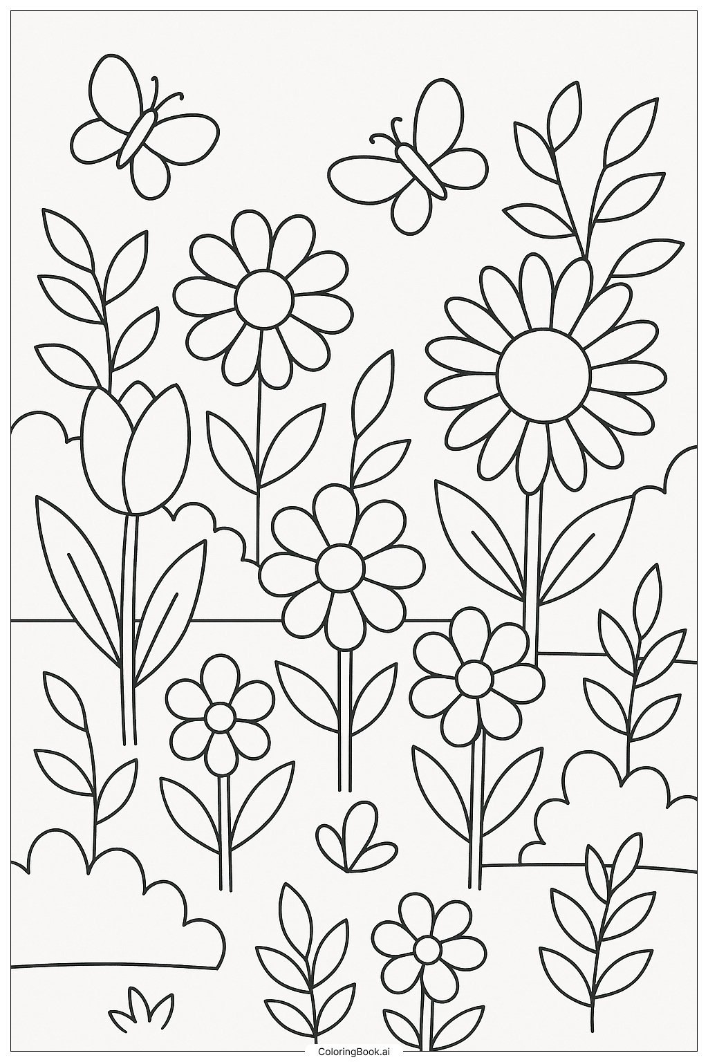  Página para colorir de Um Jardim de Flores Intricado para Adultos 