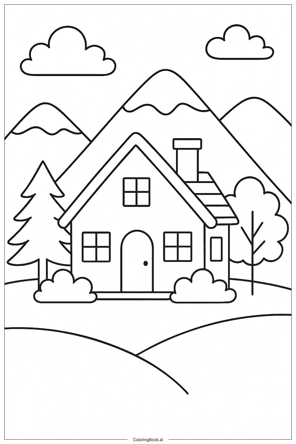 A House in the Mountains Coloring Page