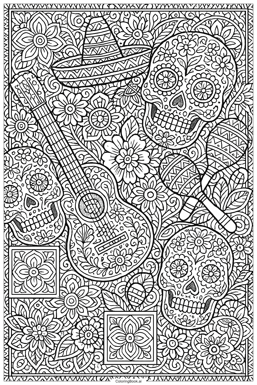  Zentangle-Muster für den Hispanic Heritage Month Ausmalseite 