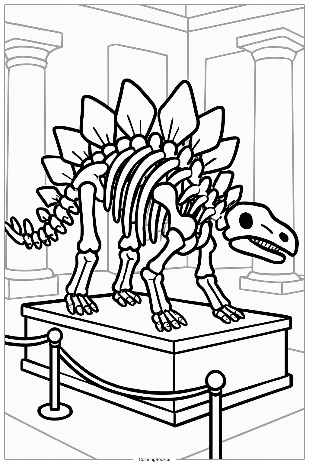 Stegosaurus-Skelett in einem Museum Ausmalseite