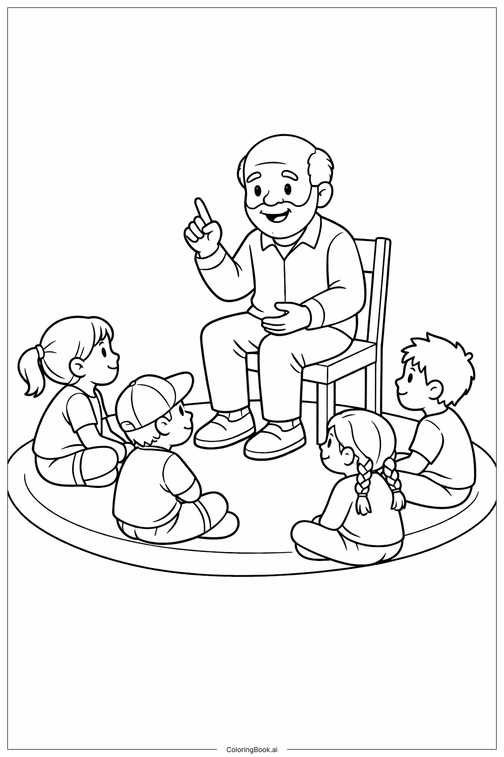  Page de coloriage Un aîné racontant une histoire aux enfants pendant le Mois de l'histoire des Noirs 