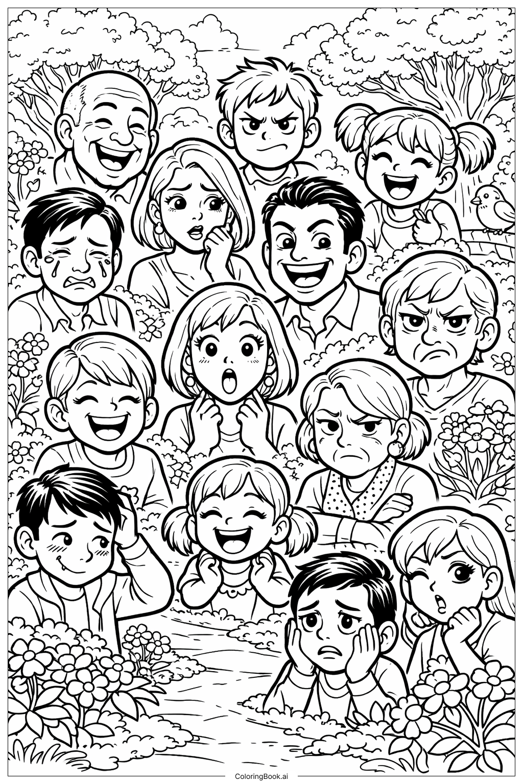  Gefühlsgarten der Gesichter Ausmalseite 