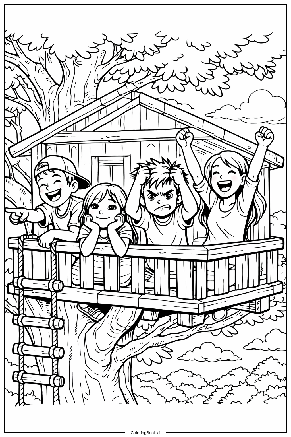  Gefühls-Baumhaus-Freunde Ausmalseite 