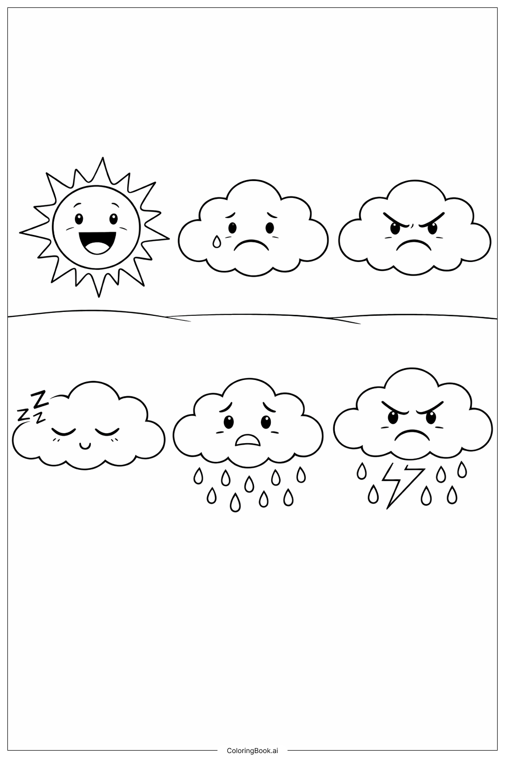  Emotions Weather Faces Coloring Page 