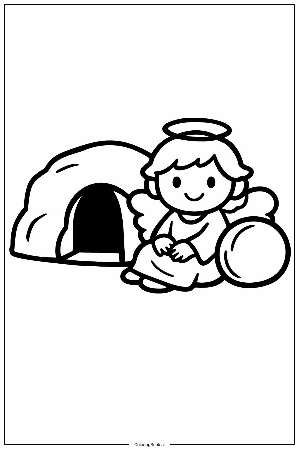  Página para colorear de Ángel Sonriente en la Tumba Vacía Simple 