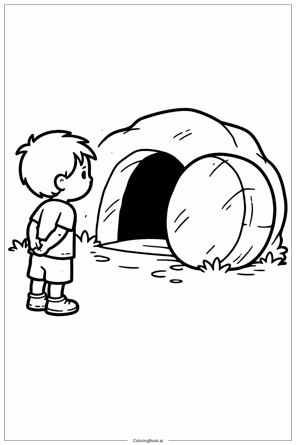 Tumba vacía con figura de niño