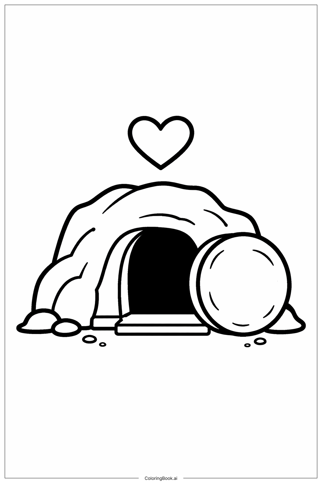  Página para colorear de Tumba Vacía con Símbolo de Corazón 