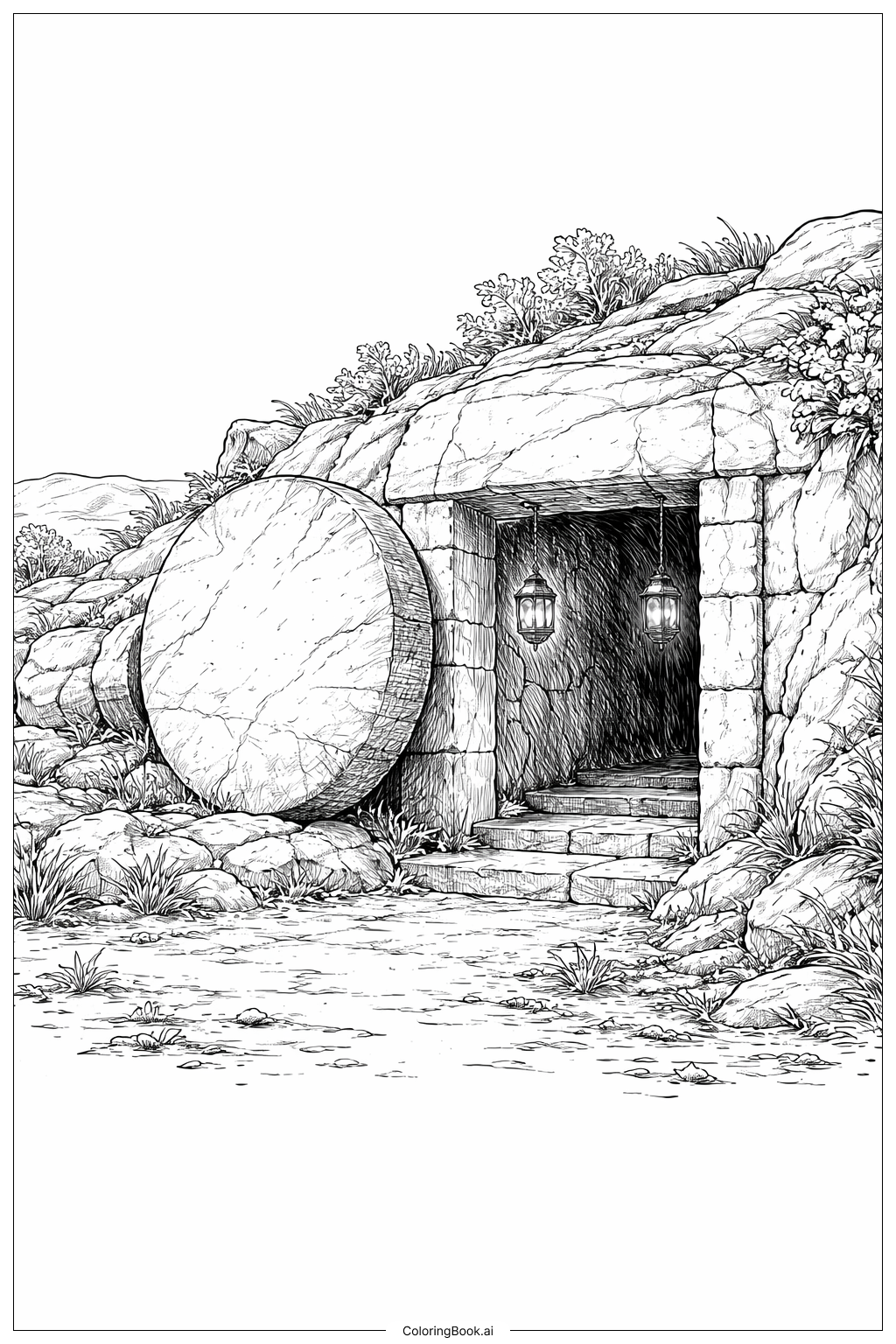  Trang tô màu Mộ Trống Với Đèn Lồng Và Chi Tiết 