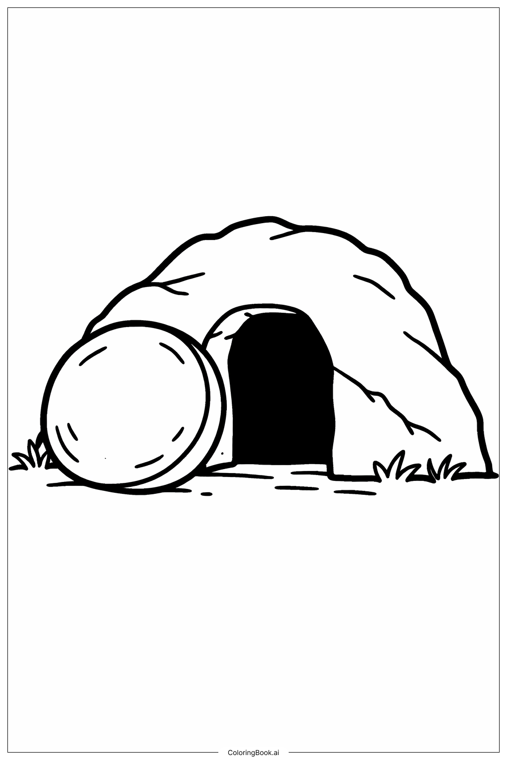  Página para colorear de Tumba Vacía con Piedra Rodada Negrita 