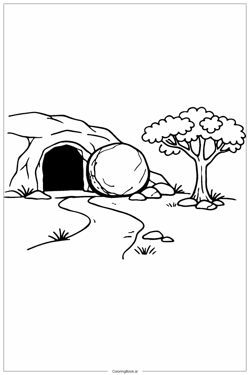  Página para colorir de Túmulo Vazio Com Árvore Simples 