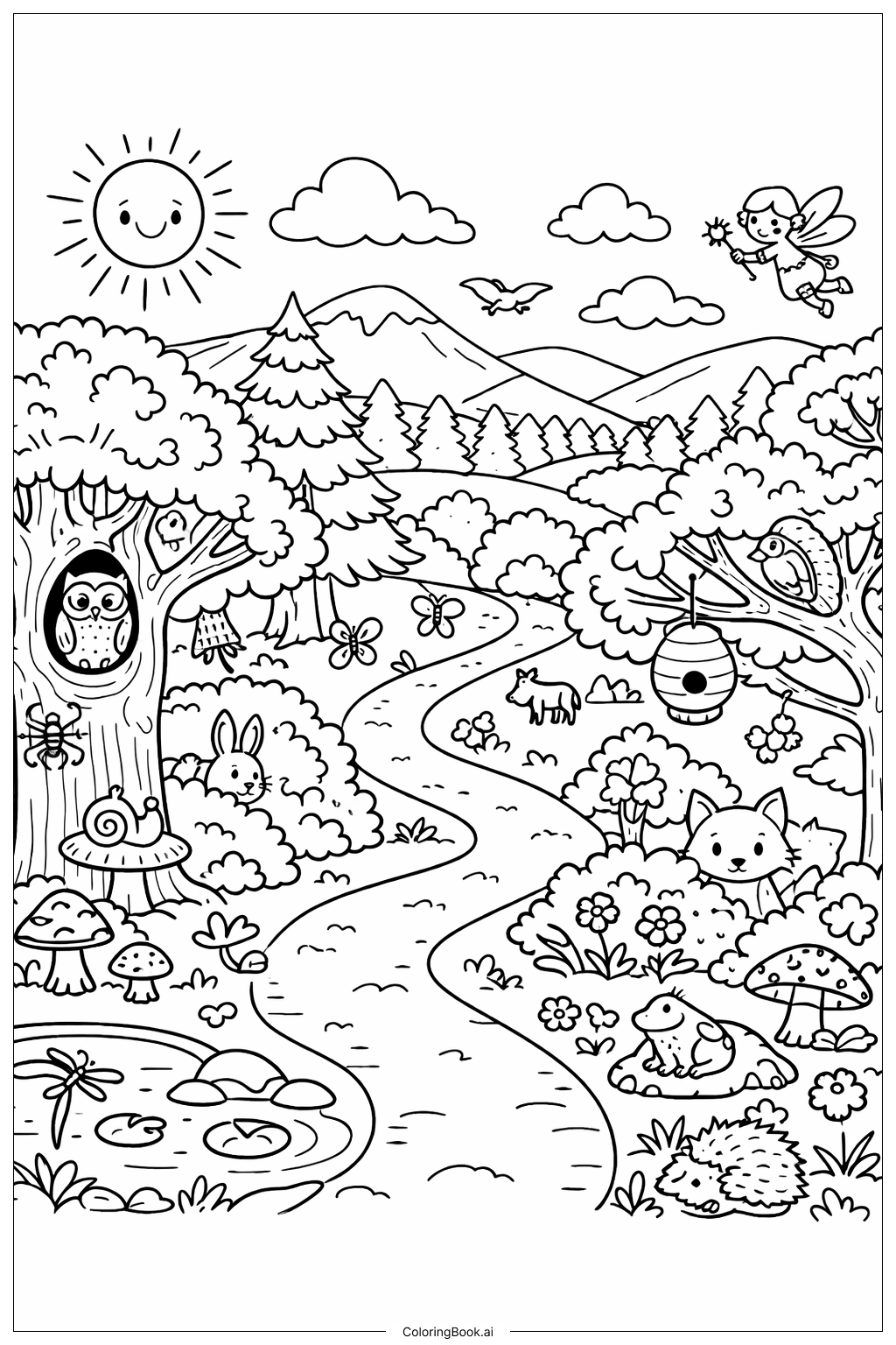 Enchanted Forest Doodle Landscape Coloring Page 
