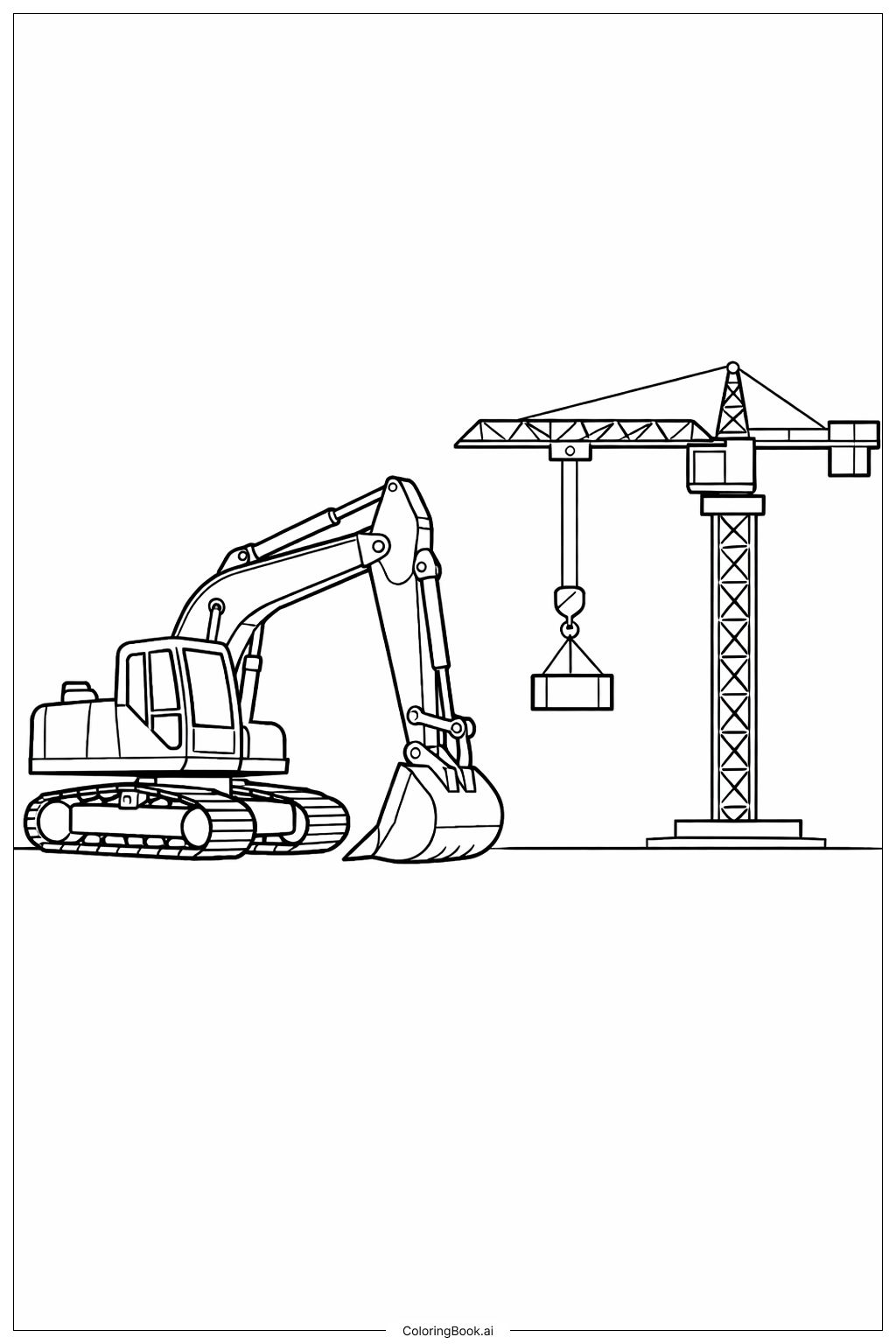 挖掘机和起重机填色页