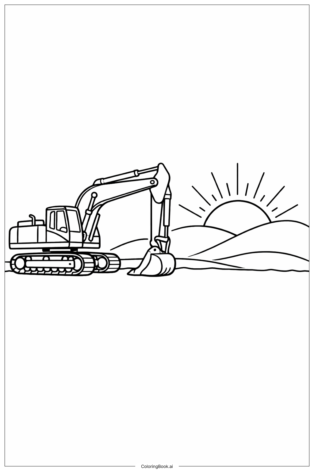 日出时的挖掘机填色页