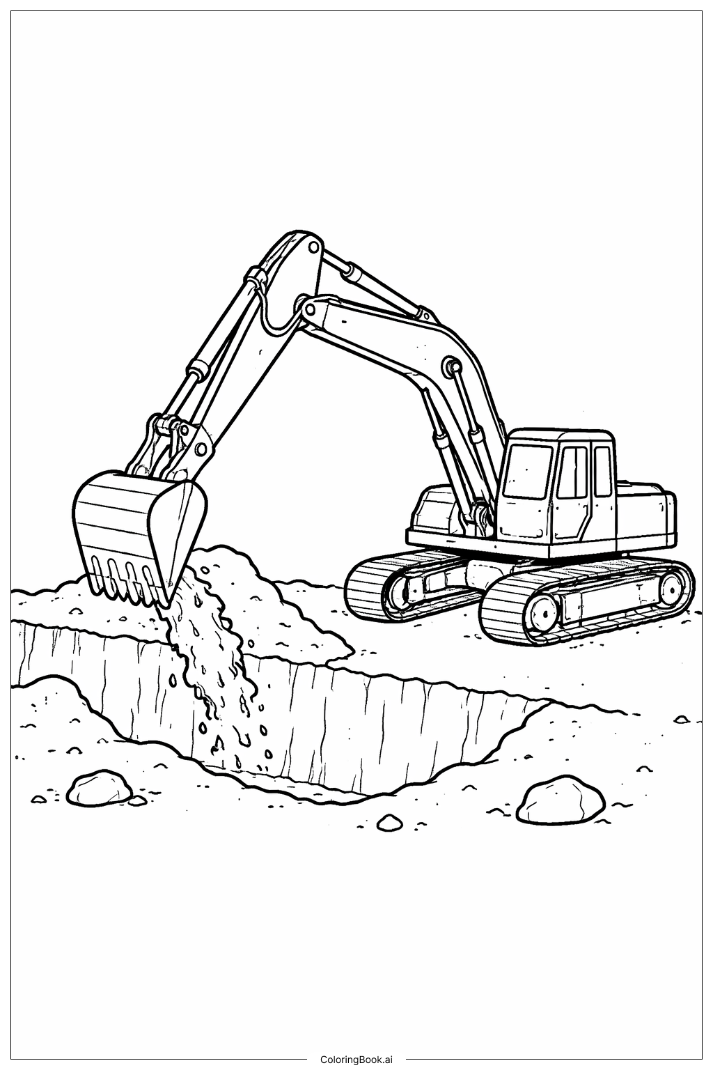 挖掘机挖沟填色页