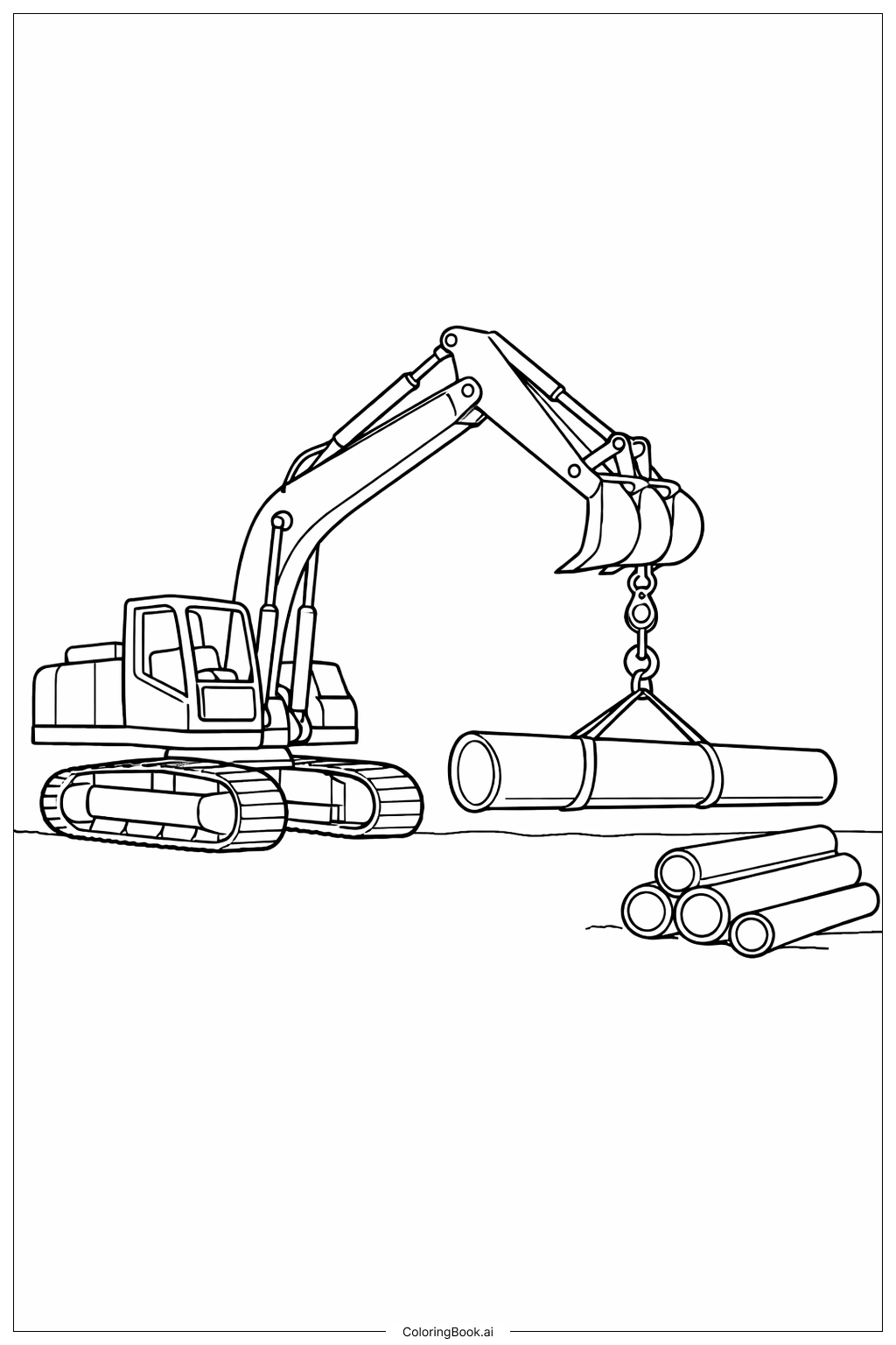 挖掘机吊管填色页