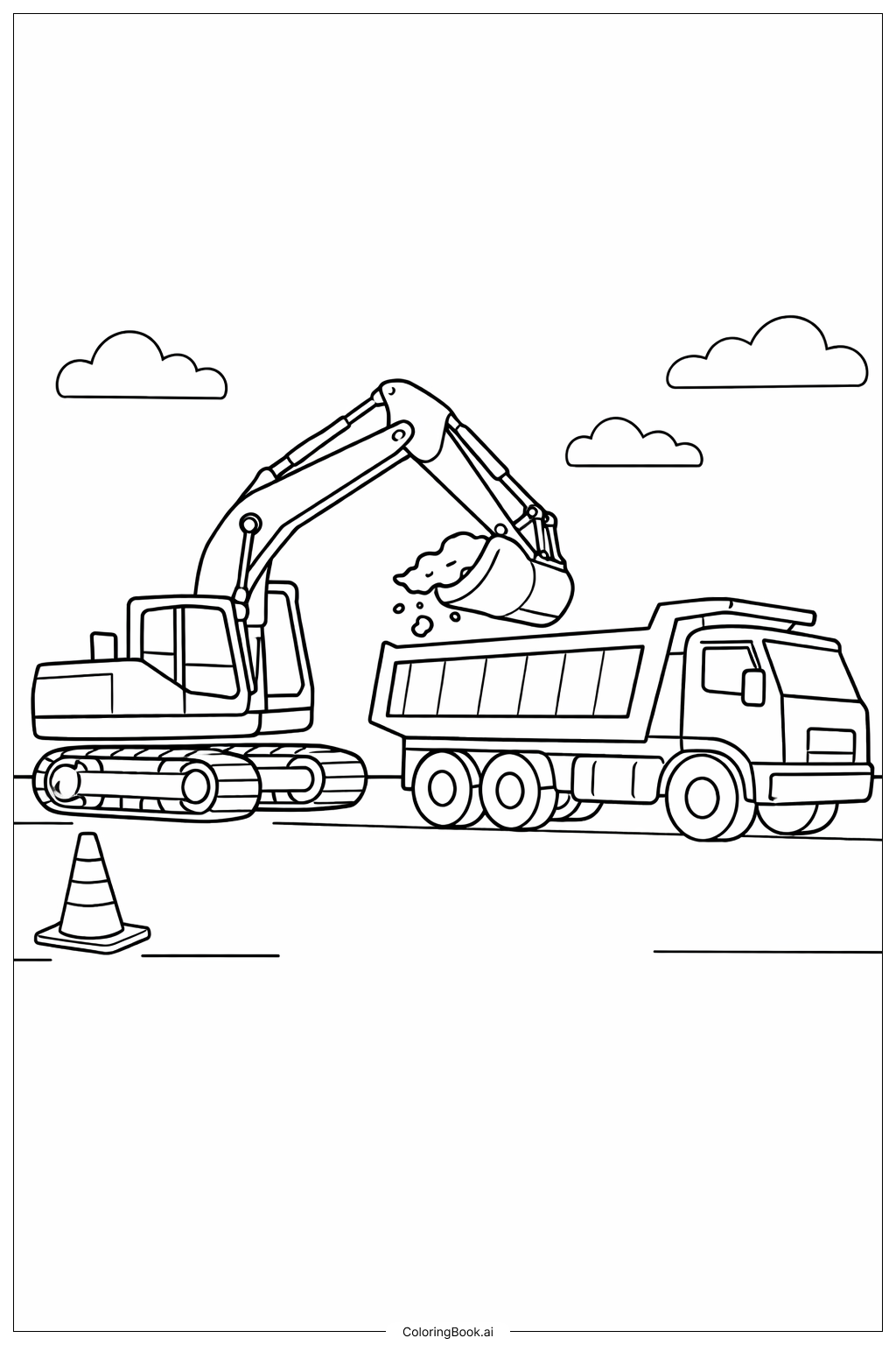 挖掘机装载自卸车填色页