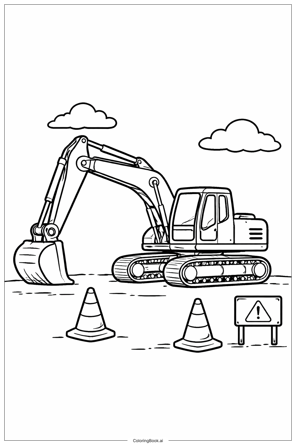 带交通锥的挖掘机填色页