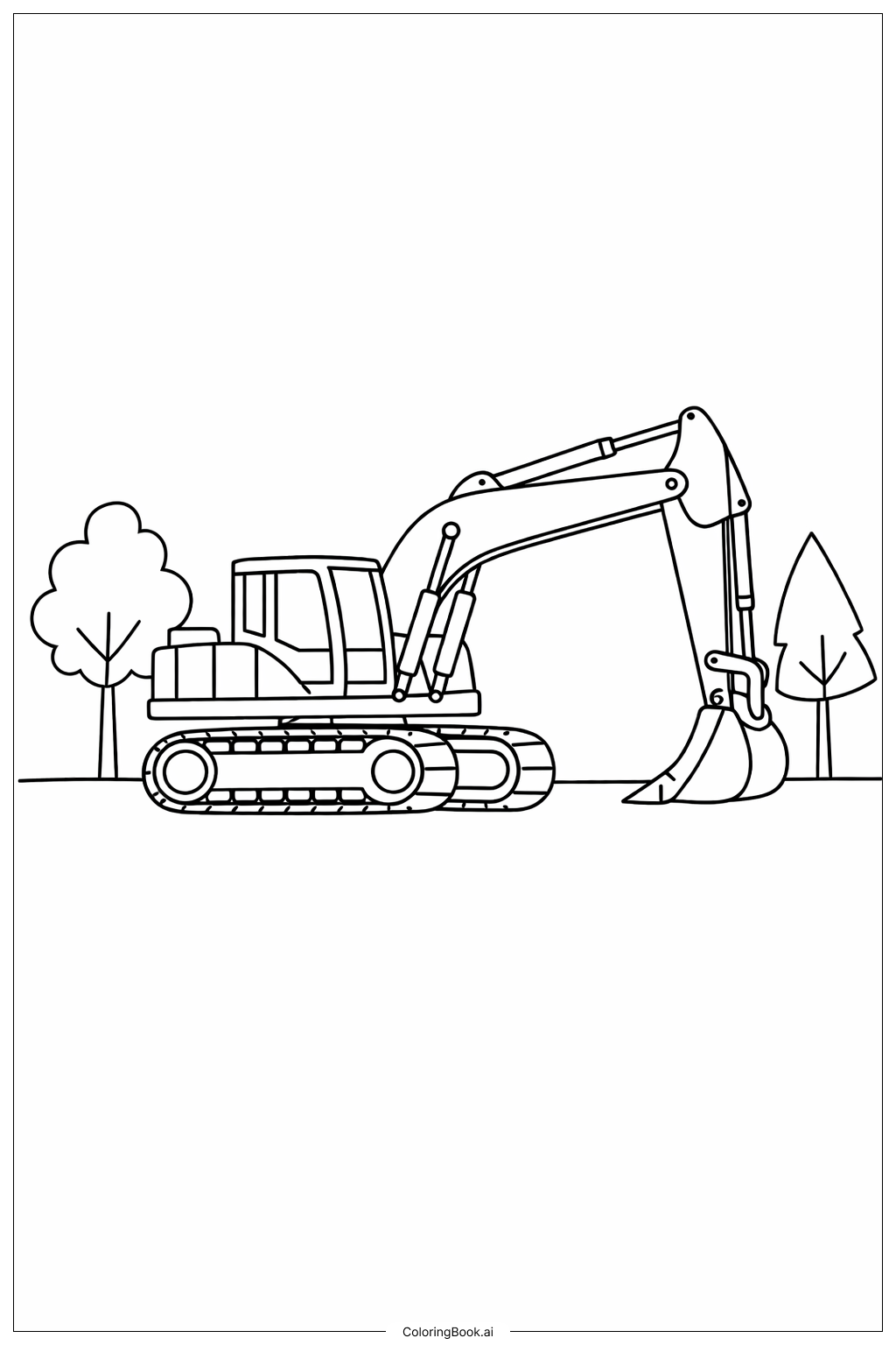 挖掘机和树木填色页